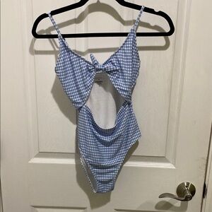 Aeropostale Blue and White Gingham Tie Front Monokini Bathing Suit Women Small